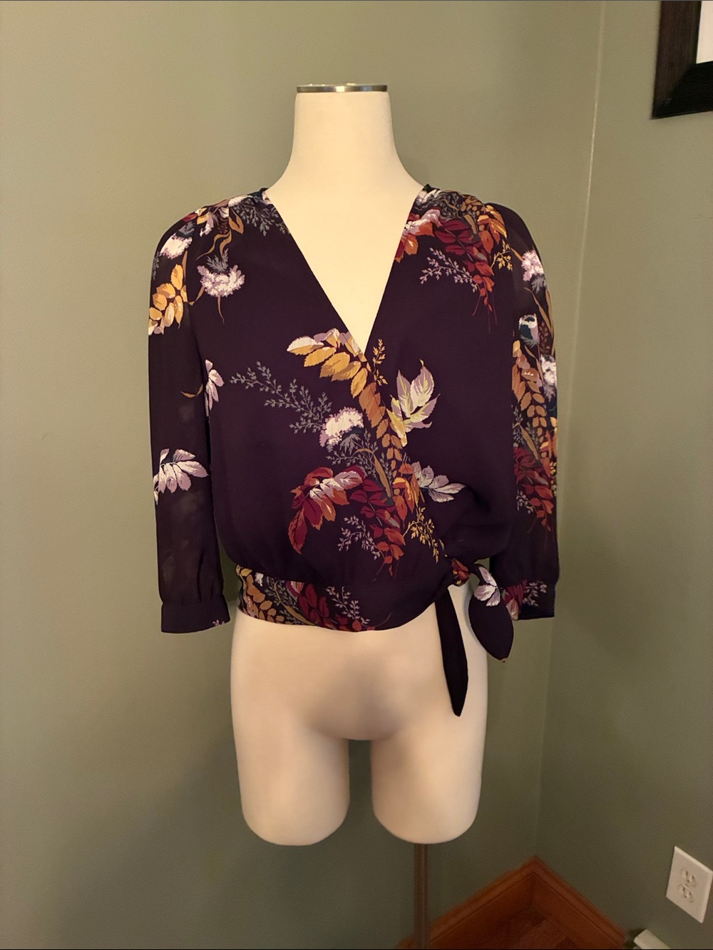 Madewell Plum Floral Surplice Tie-Front Blouse
